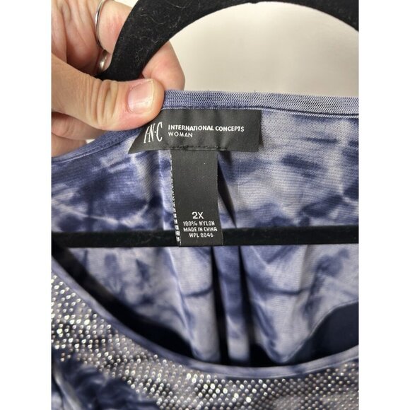 INC International Concepts Womens Top Blue Studded 3/4 Sleeve Blouse Size 2XL - Picture 9 of 9